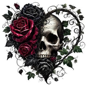 28 hjärtans rosskalle gotiska PNG Clipart, blommig skalle, rosskalle, skräpjournal, scrapbook, clipartpaket, digital grafik, kommersiellt bruk