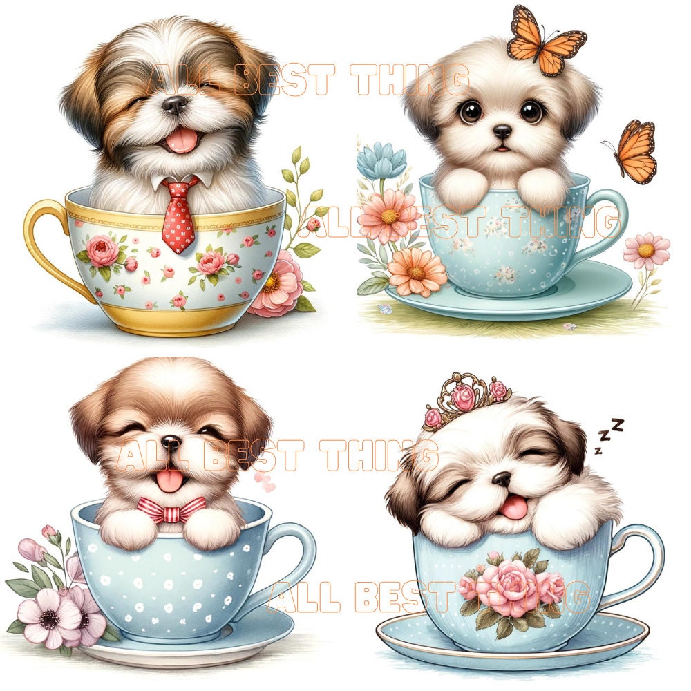 Cute Shih Tzu in Cup Clipart, Back to School, Kids Illustration ...