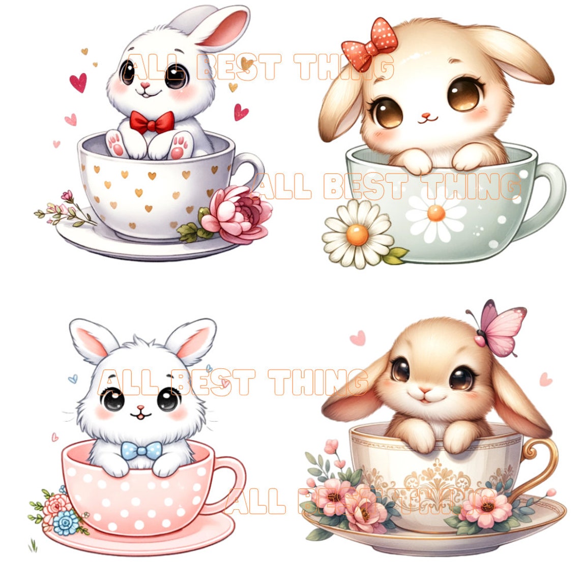 24 Bunny in a Cup Clipart Jpgs, Bunny Clipart, Commercial Use, Digital ...