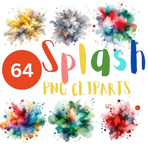 64 Watercolor Color Splash PNG Clipart Paint Splatter Clipart Colorful Ink Clipart Abstract Clipart | PNG, Commercial Use, Instant Download