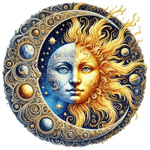28 Celestial Sun Mystical Moon PNG Clipart, Fantasy, Magical clipart, Clipart Bundle PNG, Wiccan, Mystical clipart, Pagan Commercial use