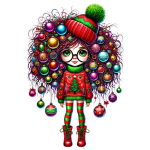 28 Quirky Girl with Ornament Clipart PNG Christmas, Watercolor, Commercial Use, Cute Whimsical Girl, XMas, DIY Journal, Girl Clipart