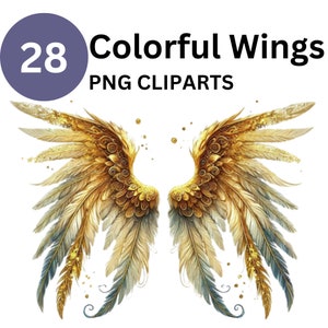 28 Watercolor Angel Wings Clipart, Halo clipart, Heaven Clipart, White wings PNG, Fairy Wings, Custom Portrait, Sublimation, Planner Sticker