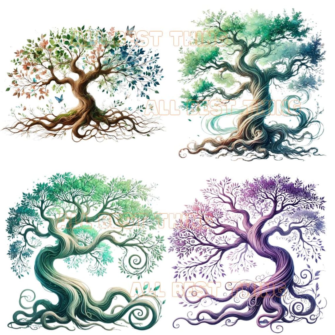 Watercolor Mythical Tree Clipart: Floral Tree Print (digital Download ...