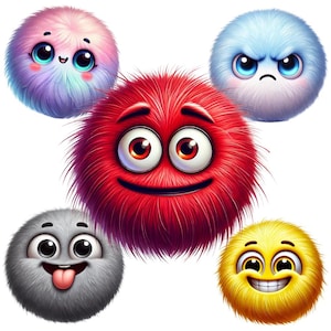 28 Fluffy Emoji Emoticons Clipart PNG, Smiley, Digital Clipart, Watercolor, Transparent, Digital download, Paper craft, Commerical Use