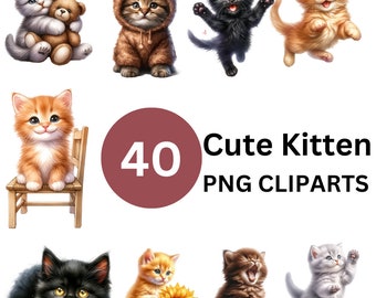 Watercolor Cute kittens Cat Clipart, Cute kittens with actions, Cute Kitten Png, Cat PNG, Spring kittens PNG, Digital PNG