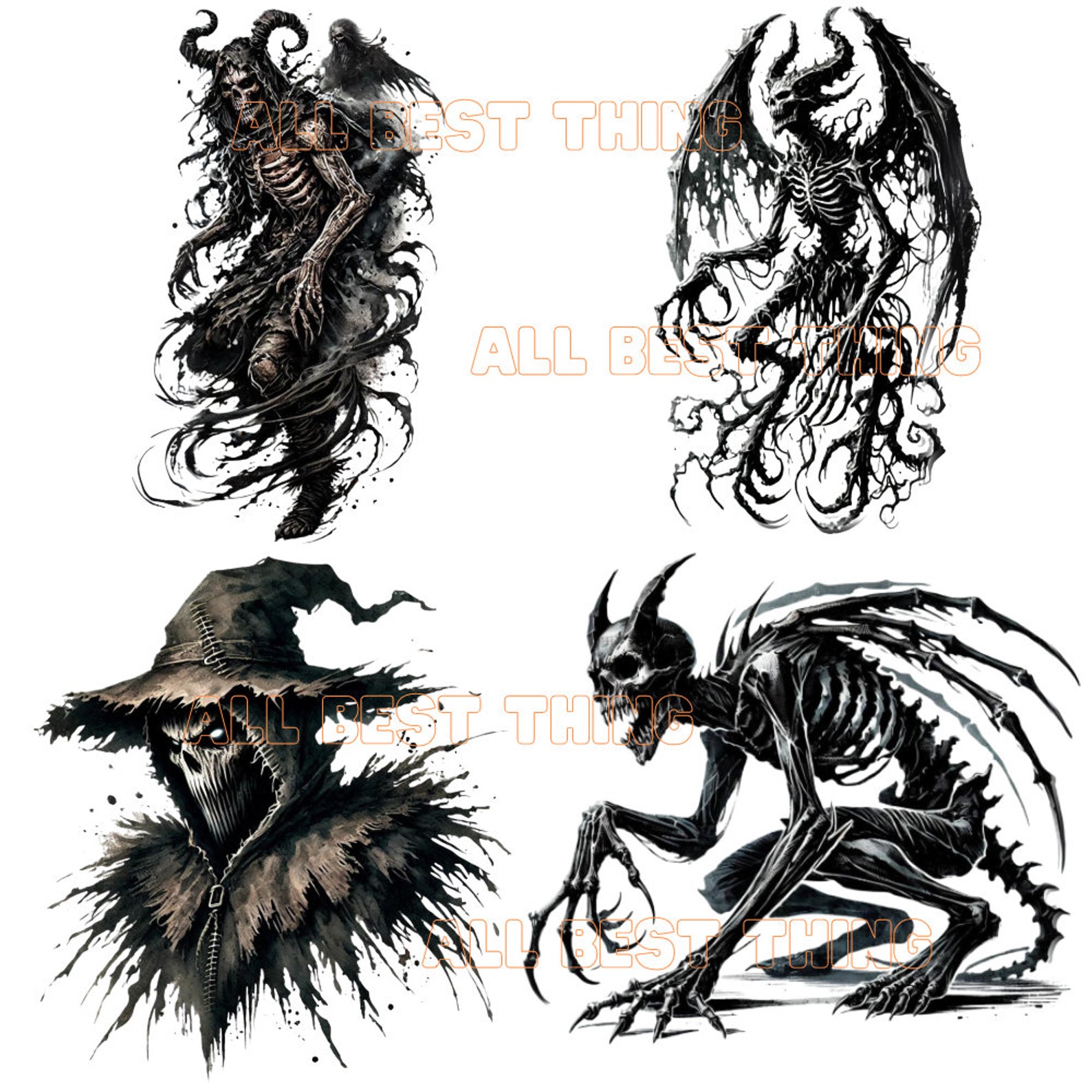 28 Horror Demon Monsters and Ghosts Clipart PNG Bundle, Gothic Digital ...