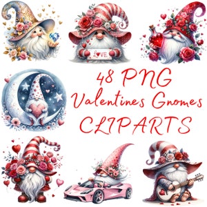 Valentines Gnomes Clipart Bundle, Watercolor  PNG Gnomes Clipart, Valentines Day Clipart, Gnomes PNG, Fantasy Clipart, Commercial Use