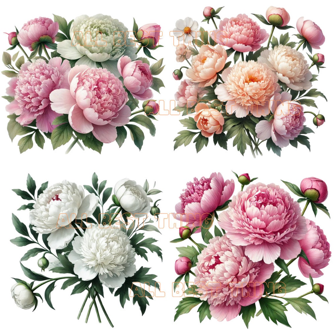 28 Peonies Bouquet PNG Clipart, Peonies Print, Printable Watercolor ...