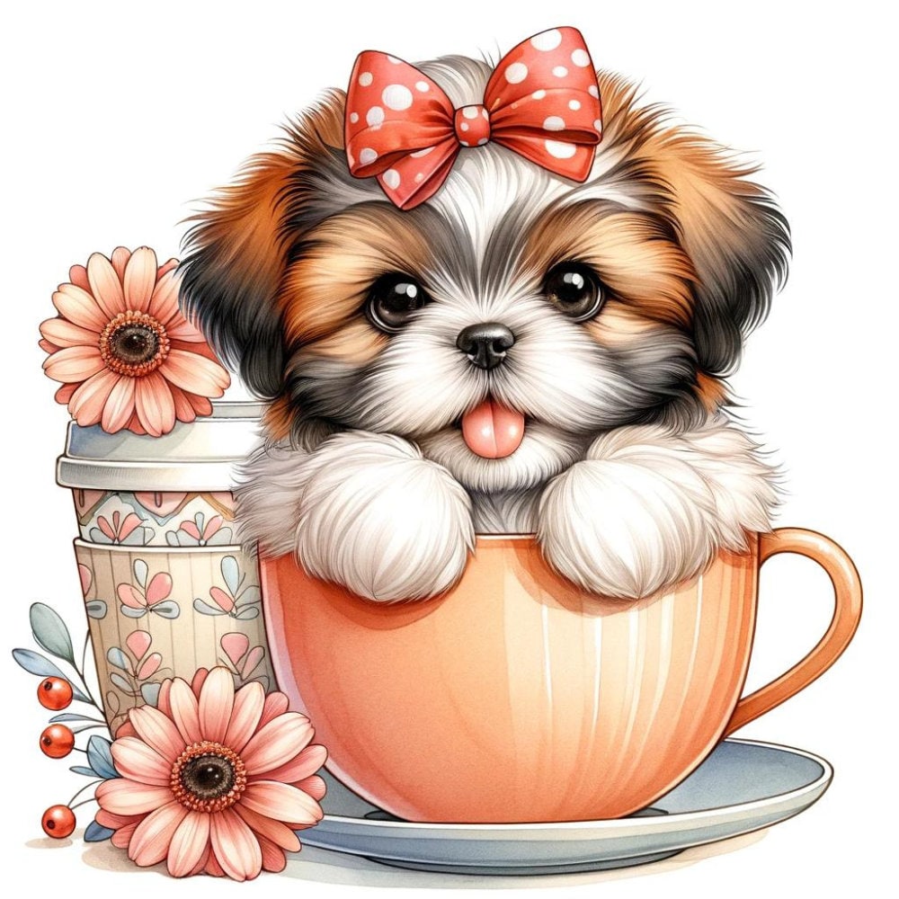 Cute Shih Tzu in Cup Clipart, Back to School, Kids Illustration ...