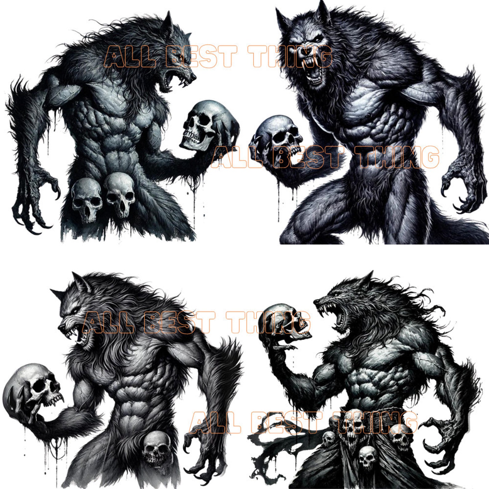 28 Gothic Werewolf Lycan Clipart PNG, Watercolor Printable Digital ...