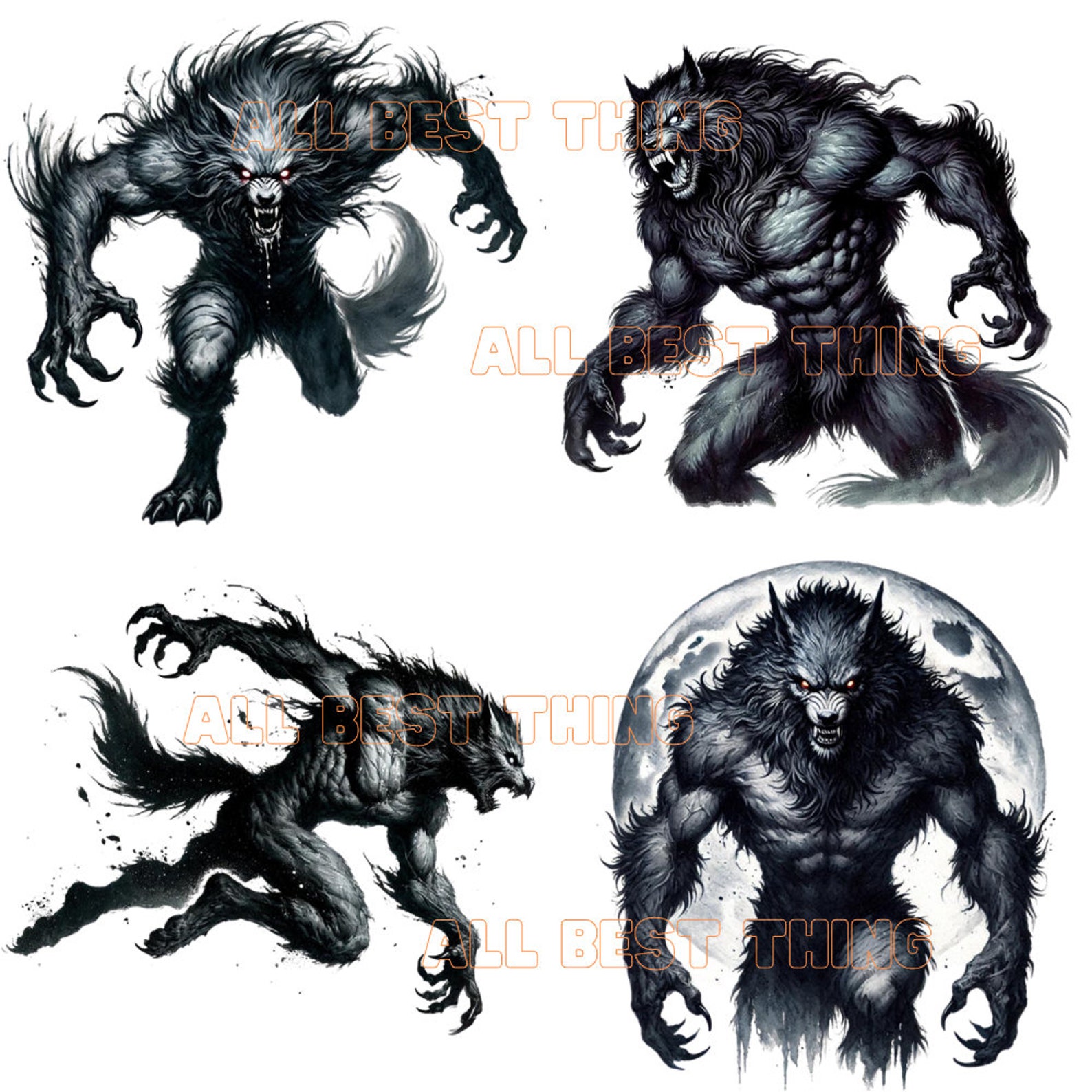 28 Gothic Werewolf Lycan Clipart PNG, Watercolor Printable Digital ...