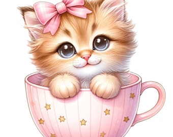 30 Cute Cat in Cup kittens Cat Clipart, Cute kittens with actions, Cute Kitten Png, Cat PNG, Spring kittens PNG, Digital PNG, Watercolor