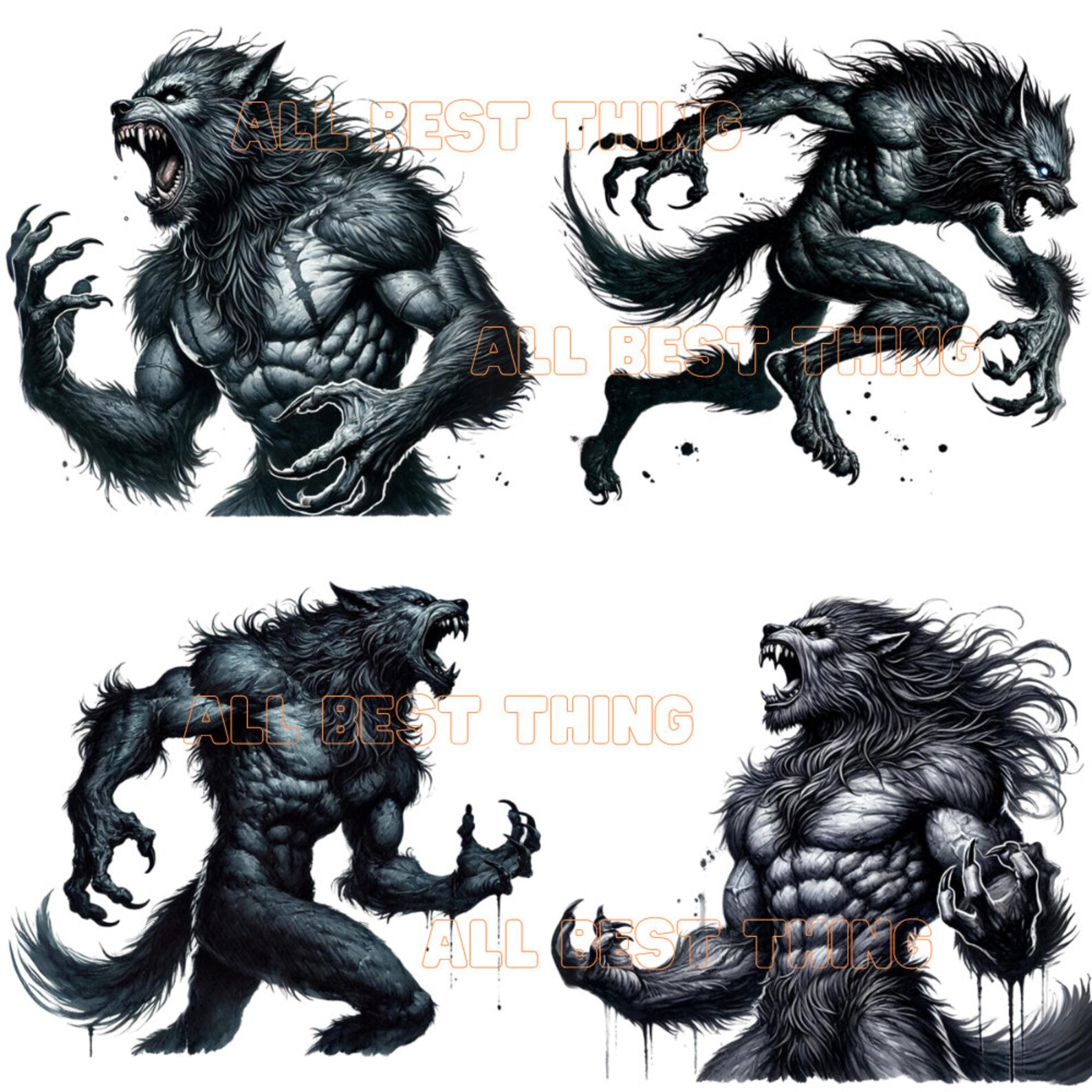28 Gothic Werewolf Lycan Clipart PNG, Watercolor Printable Digital ...