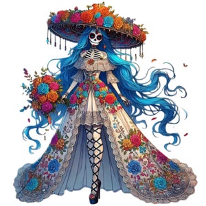 24 La Catrina Day of the Dead PNG Clipart, Dia de los Muertos Sugar Skull PNG Clipart Bundle Commercial Use Graphics Mexican Catrina Digital