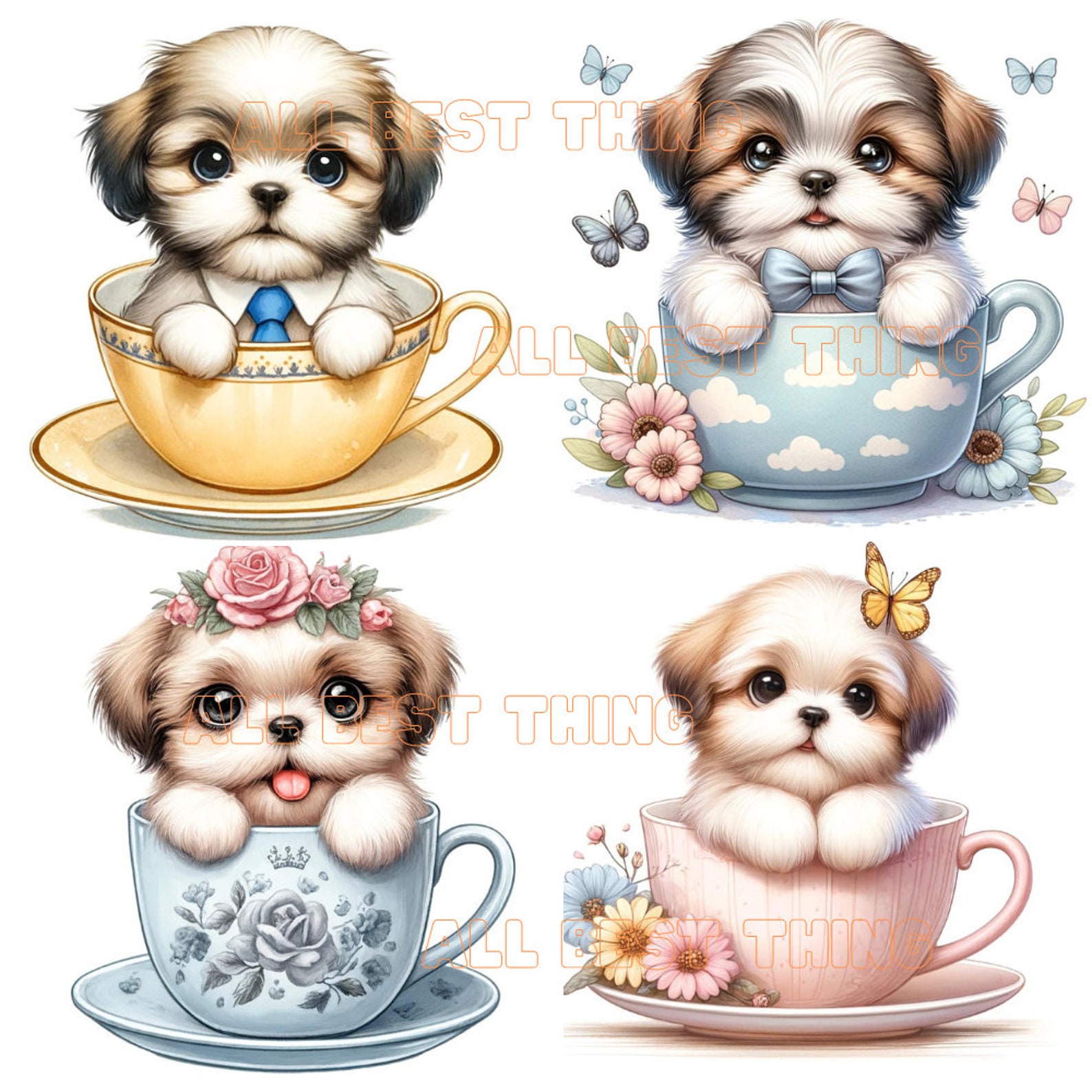 Cute Shih Tzu in Cup Clipart, Back to School, Kids Illustration ...