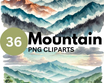 36 Aquarell Berg PNG Clipart, Berge Clipart, Aquarell Clipart, Berge Wald Clipart, Aquarell Wald, Berglandschaften