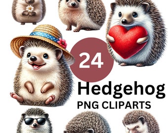 24 Hedgehog Watercolor PNG Clipart, Hedgehog PNG, Cute Hedgehog Clipart, Hedgehog Baby Sublimation, Nursery Art, Digital PNG, Bundle