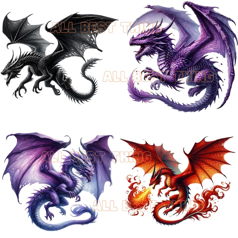 28 Dragon PNG Clipart, Fighting Dragon, Printable Watercolor Clipart ...