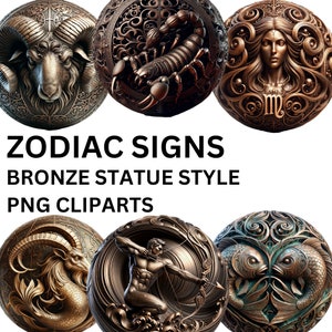 Pakiet clipartów ze znakami zodiaku | 12 PNG | Pobieranie cyfrowe | Wykorzystanie komercyjne | - HQ Format PNG do wydruku natychmiastowe pobieranie Wykorzystanie komercyjne