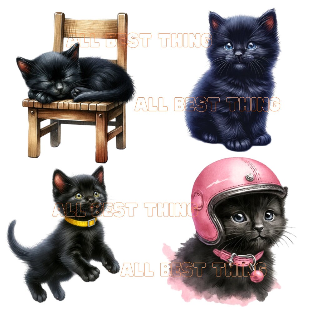 24 Cute Black Kitten Watercolor PNG Clipart, Cat PNG, Black Cat Clipart ...