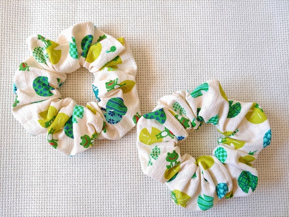 Japanese Traditional Patterns Hair Scrunchie Lotus Leaf Frogs Etsy