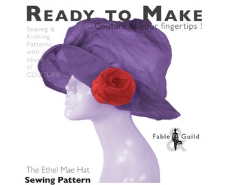 Wedding Hat Sewing Pattern PDF - Edwardian Style Beret Cap, Floral Rose Motif, Mother of the Bride Hat, Occasion Hats Women, Organza Flower