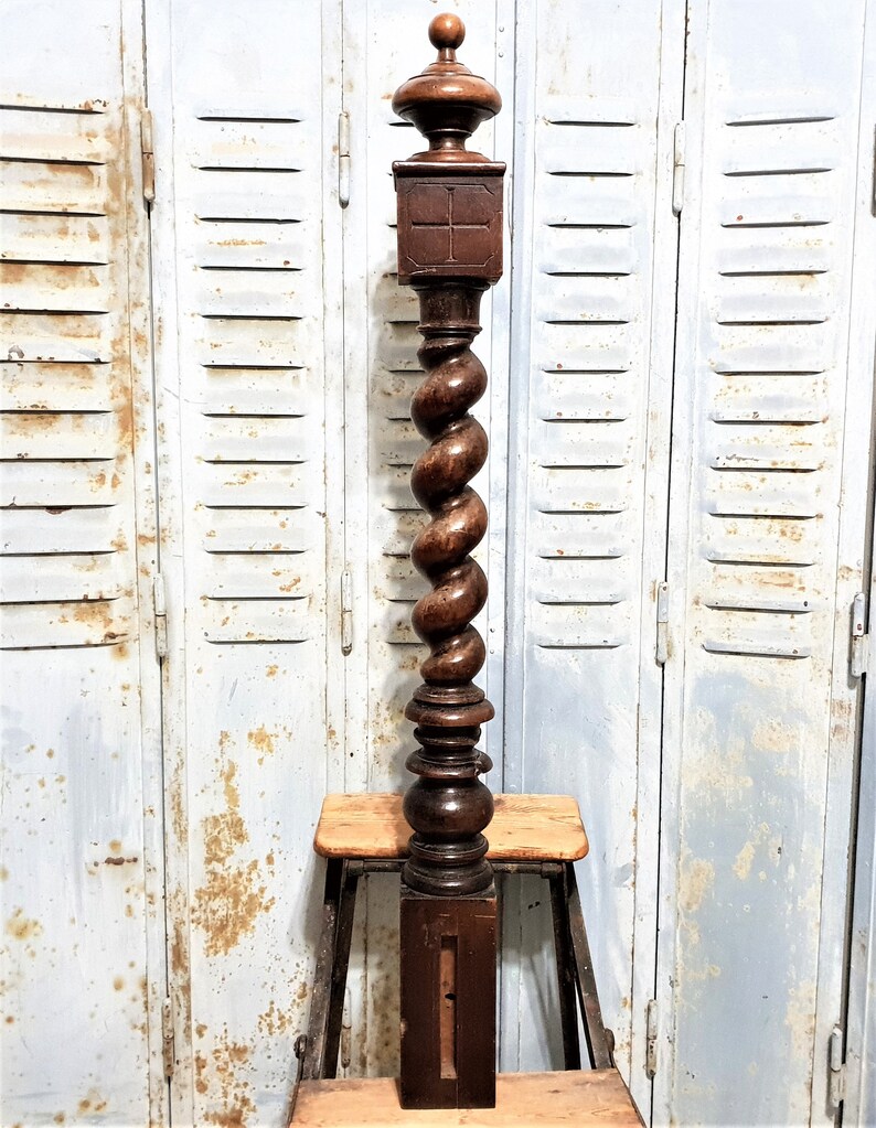 38 Spiral turned barley twist column Antique french carved wood Architectural Salvage a