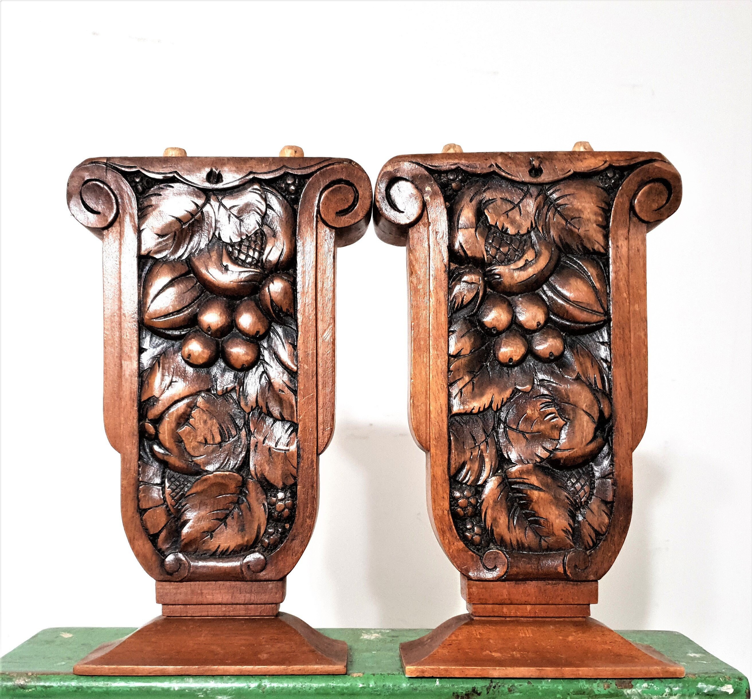 Pair Art Deco Fruit Corbel Bracket Antique French Wooden Etsy