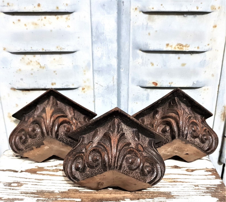 3 Gothic Scroll Leaves Corbel Bracket Antique French Wooden Etsy