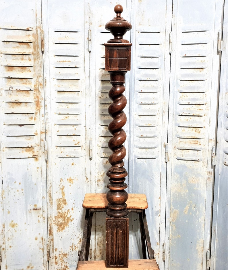 38 Spiral turned barley twist column Antique french carved wood Architectural Salvage a