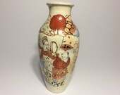 Small Chinese Vase, Hand Painted, Oriental Decor, Bohemian Style, Fish Net, Eastern Style, Satsuma Colours