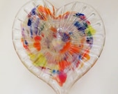 Murano Glass Heart, Glass Bowl, Candy Bowl, Glass Art, Vintage Valentines, Gift for Her, Key Dish, Sweet Dish, Tuti Fruti Glass
