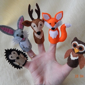 Forest animal finger puppets. Felt finger puppets. 5 forest animals. Animal finger puppets.  Felt animal. Woodland animal finger puppets.