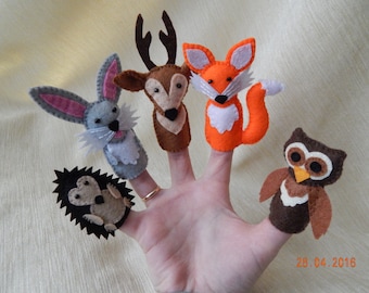 Forest animal finger puppets. Felt finger puppets. 5 forest animals. Animal finger puppets.  Felt animal. Woodland animal finger puppets.