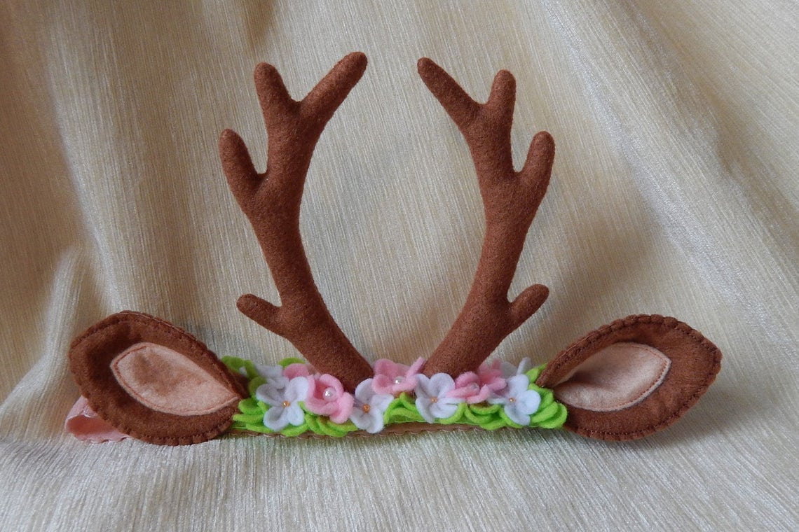 Deer Antlers Headband. Flower Deer Antlers Headband. Felt Deer Etsy