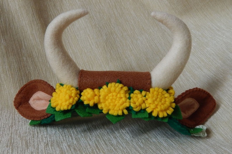 Felt Cow Horn and Dandelion Flower Headband. Cow Horn Etsy