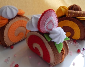 Felt Swiss roll cakes set. Felt bakery. Felt pastry. Felt confectionery. Toy kitchen. Felt sweets shop. Age 3+