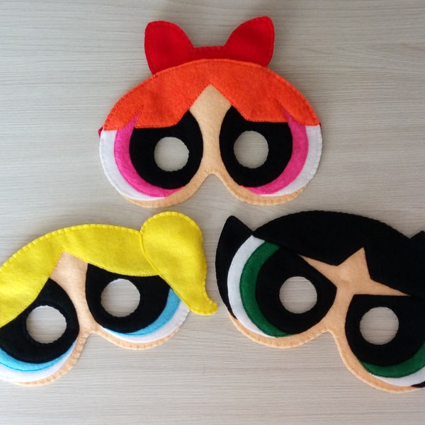 Inspired The Powerpuff Girls Felt Masks. Halloween masks. Party masks. Superhero masks.