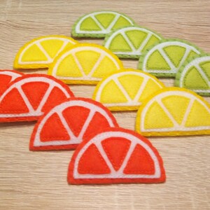 Felt citrus fruit set. Citrus fruit set. Felt fruits.  Educational toy for children. Childrens kitchen decor. Pretend play. A great gift