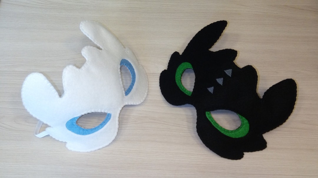 Felt Dragon Masks. Black and White Dragon Masks. Light Fury Inspired Mask. Halloween Masks