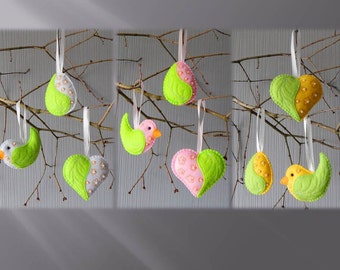 3er Set Osterschmuck. Gestickte Osterschmuck aus Filz. Osterbaum Deko. Frühlingsornamente. Frühlingsdekorationen. Osterei Ornamente