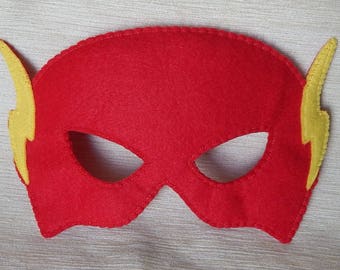 Máscara inspirada en Superhéroe Flash. Máscara de superhéroe de fieltro. Máscara de Halloween. Máscara de fiesta.