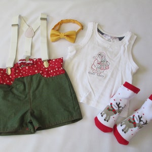 Size 0 Christmas boy&#39;s outfit, Boy&#39;s Santa outfit, FREE gift, bow tie and suspenders, Christmas present, hand-made, boy&#39;s summer outfit