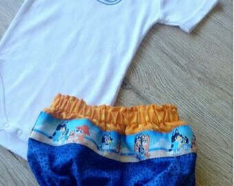 Strój Bluey rozmiar 0, strój Bingo rozmiar 0, spodnie Bluey, spodnie Bingo, jednoczęściowy kombinezon Bluey, jednoczęściowy kombinezon Bingo, strój niemowlęcy, prezent dla niemowlęcia, unisex rozmiar 0