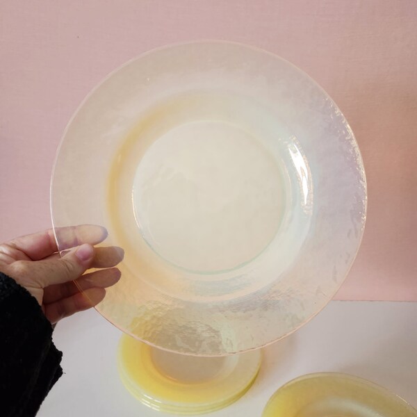 8 Opalescent Yellow Yalos Casa Murano Glass Plates - Vintage