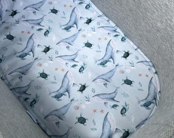 Pram Bassinet liner made for Uppababy Vista, Bugaboo, Redsbaby, Nuna prams and more. Ocean whales & turtles