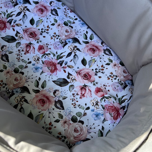 Bassinet liner made for Uppababy Vista, Bugaboo, Redsbaby, Nuna prams and more. Floral