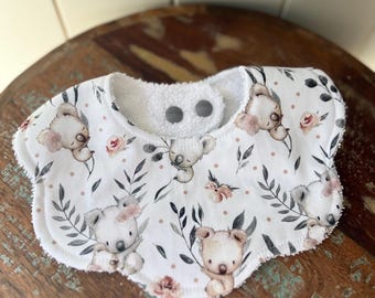 Dribble bib, baby koalas, scalloped bib