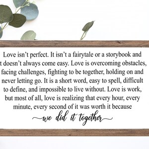 Love Isn&#39;t Perfect It&#39;s Overcoming Obstacles Wood Sign || Bridal Shower Gifts || Farmhouse Decor || Wedding Shower Gifts